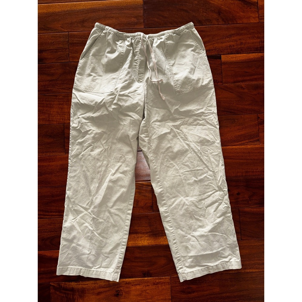L.L.Bean Pants Womens Large Petite Tan Excellent Cotton Drawstring Classic‎ Fit